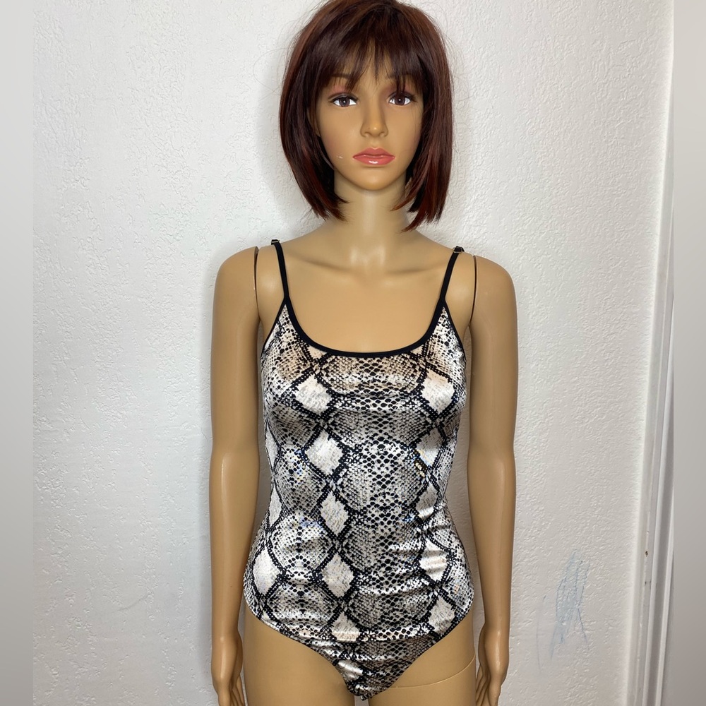 Free People Intimately Snake Skin Bodysuit Satin Black White Size S